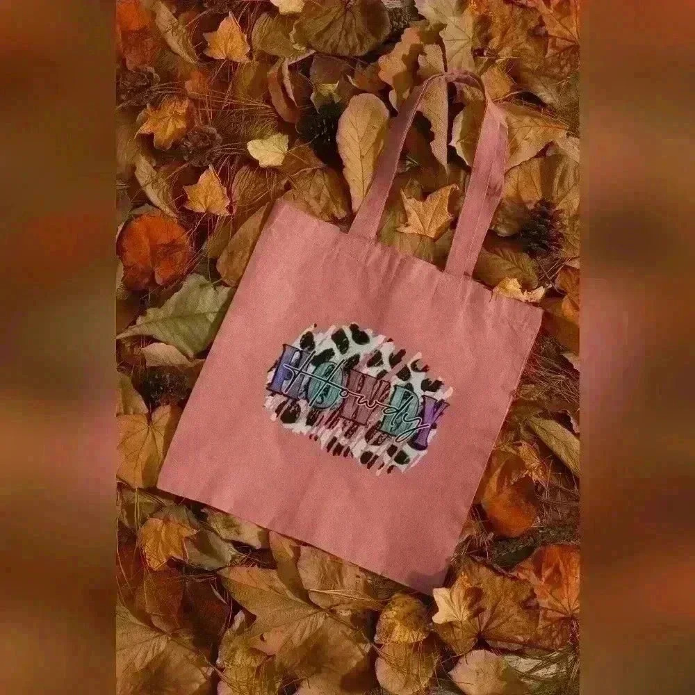 Country fall howdy animal print mauve  recycled tote bag